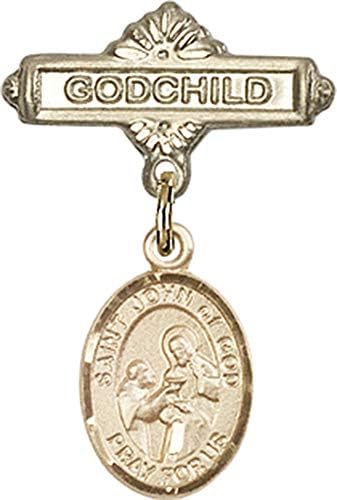 Детски икона Jewels Мания за талисман на Свети Йоан на Бога и игла за икона Кръщелник | Детски иконата със златен пълнеж