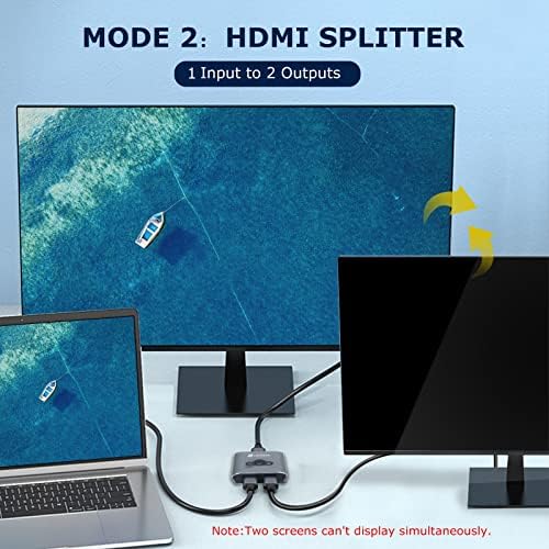 Преминете linseek HDMI 8K 30Hz, HDMI Switcher 2 in 1 Out, HDMI Splitter 1 in 2 Out, Двупосочен превключвател Поддържа 4K 3D HD 1080P,