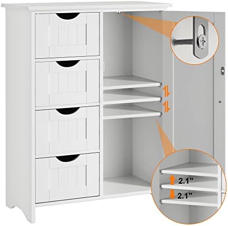 Шкаф за съхранение в банята JUMMICO, Открит шкаф с 4 чекмеджета и 1 Регулируеми рафта, Органайзер за съхранение в Хола, Кухнята, Банята