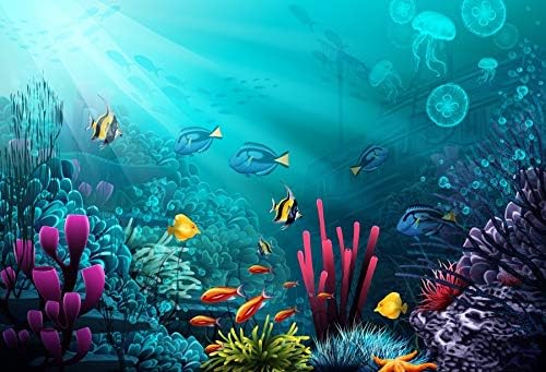 Yeele 10x8 метра Винил Подводен Коралов Риф Фон за Снимки Океана Под Морското света на Медуза Корабокрушение Фон Украса за Парти по случай