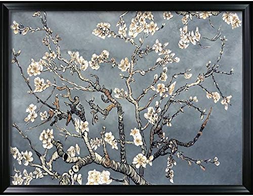 Стилизирани клони разцъфнал бадемово дърво, маслени картини в перлено-сива рамка, 53 x 41, Многоцветен