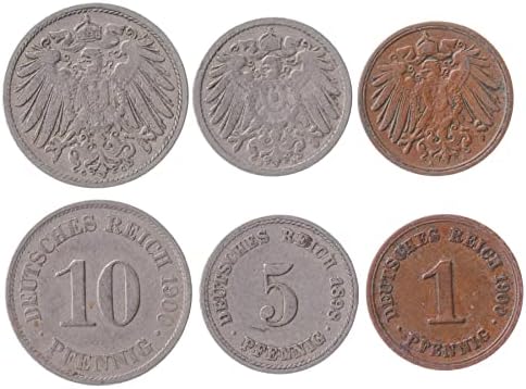 3 Монети от Германия | Колекция немски набор от монети 1 5 10 пфеннигов | В обращение 1890-1903 | Царски орел