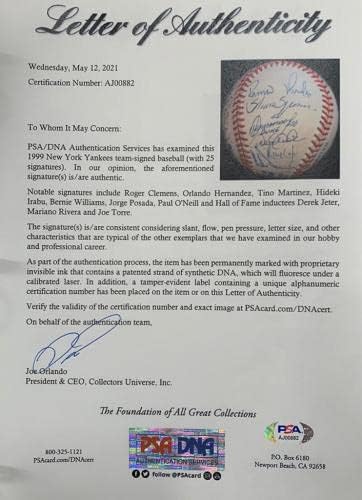 1999 Отбор Ню Йорк Янкис подписа договор с бейзболен отбор, шампион от Световните серии по 25 Sigs. Auto PSA - Бейзболни топки