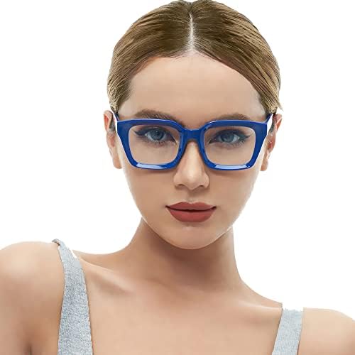 Rmerom Светли Сини Очила за Жени на Мъжки Модни Класически Квадратни Очила с Дебела Рамка Без рецепта