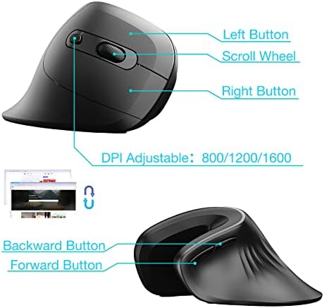 Ергономична мишка - Безжична Ергономична Вертикална Оптична мишка 2.4ghz, Оптичен Безжични Компютърни мишки USB USB-приемник,