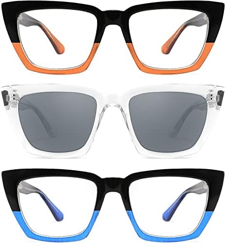 3 Опаковки, Големи очила за четене за жени, нападение от синя светлина, Стилни очила за четене компютърни игри Котешко око, за дами