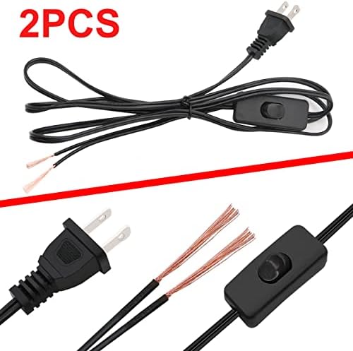 smseace 2-Нов на 6 фута черно светлинен кабел, захранващ кабел лампи с бутон за включване / изключване и вилица, има само една