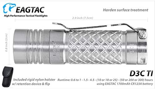 Eagletac D3C Clicky Titanium MKII 800 Lumen Ультракомпактный Фенерче за ежедневно носене с батерия LumenTac