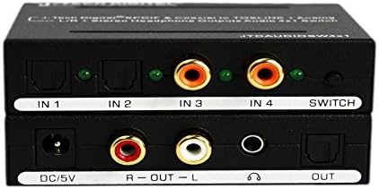 J-Tech Цифров Оптичен преобразувател SPDIF/коаксиален цифров в RCA L/R Аналогов аудиопреобразователь Преминете 4x3 с жак 3,5 мм Подкрепа