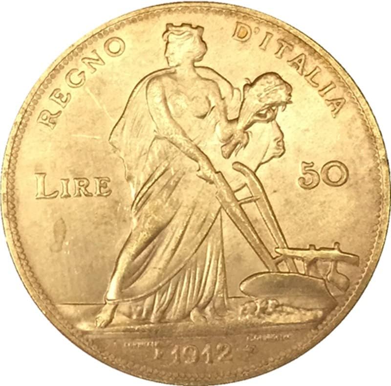 Италианска Монета от 1912 година, 50 Лири От Чиста Мед С Gilding, Античен Сребърен Долар, Събиране на монети Занаятите