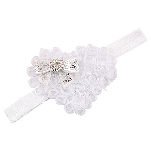 BBTDIN Baby свети валентин Бяла превръзка на главата с роза във формата на сърце, с бяла лента за коса в Свети Валентин JHV11 (D)