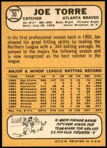 1968 Topps 30 Джо Торе Атланта Брейвз (Бейзболна картичка) NM / MT + Брейвз