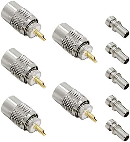 Съединители PL 259, 5 Штекеров PL-259 UHF с адаптер, Teflon материал от 50 Ω за Коаксиален кабел RG59, RG8, RG8x, LMR-400,