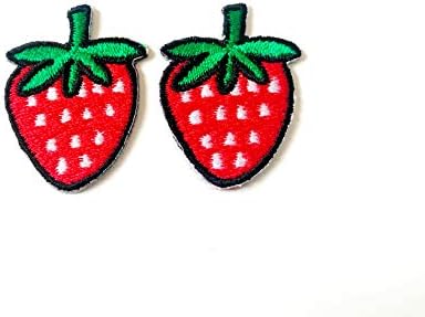 Комплект от 2 Малки мини-червените няма ягодово ивици с приятен плодов модел, бродирани ивици на утюге, за раници, дънкови