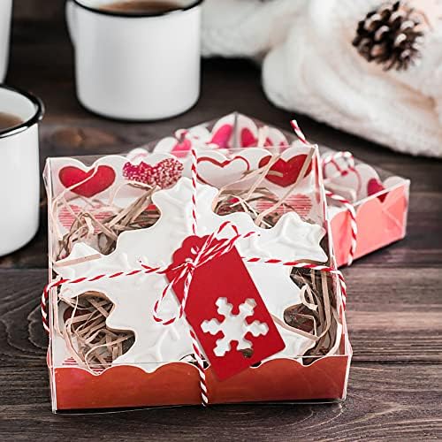 Blisstime 100 БР Коледни подаръци бирок в 4 стила Снежинки с 300 Футами Червено и бяло канапи, Бирочки-снежинки от крафт-хартия