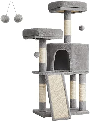 FEANDREA Cat Tower, Котешки Дърво за котки в затворени помещения, 45,3-Инчов Котешка апартамент с Когтеточкой, Пандусом, Насестом,