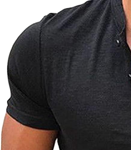 Мъжки Модни Ризи Henley, Памучен Тениска с къс ръкав и V-образно деколте, Ежедневни Летни Основни Тениска с яка-часова, Върхове