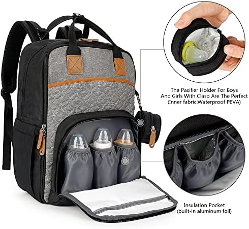 Раница за памперси MOMIGO Baby - Голям Водоустойчива чанта за пелени с ремъци за колички и калъф за зърната, Унисекс и Стилна раница за пътуване