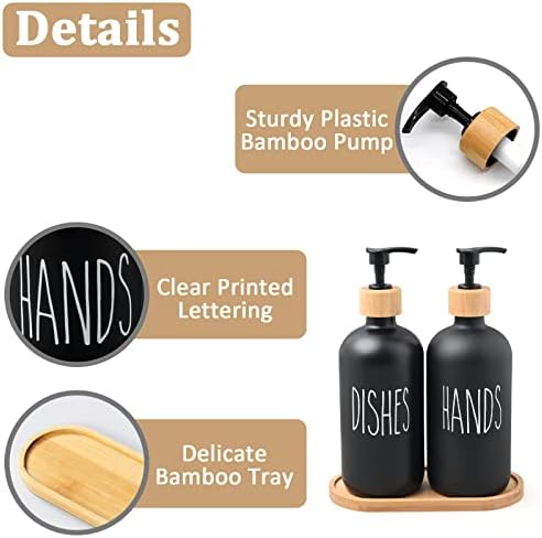 Комплект Стъклени Дозаторов за сапун на 16 Унции, Опаковка Съдържа сапун за ръце и Опаковка Сапун за съдове с Бамбук Помпами