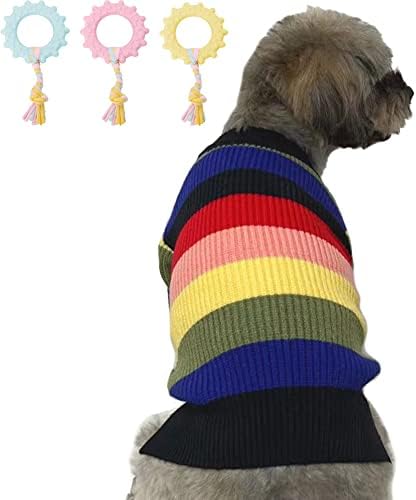 Коледен Пуловер за Кучета, Зимен Пуловер, Пуловер, Облекло, Топло Яке за Куче, Малко Куче Rainbow M