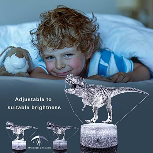 Лека нощ с динозавром qiujonvy, 16 цвята, смяна на нощна светлина с регулируема яркост T Rex, играчка-динозавър, подходящи