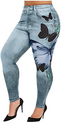 Дънкови гамаши, голям размер с принтом пеперуди, дънкови стрейчевые спортни панталони за йога, спортни панталони за джогинг