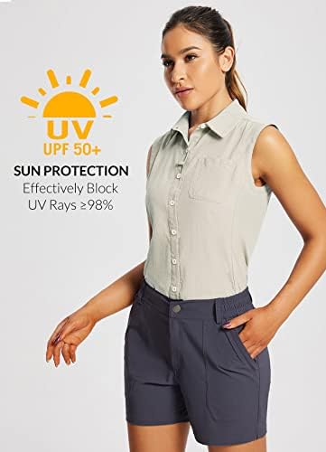 Дамски слънчеви Ризи BALEAF Без Ръкави UPF 50 + UV SPF, Туризъм Риза с Копчета, Бързосъхнеща