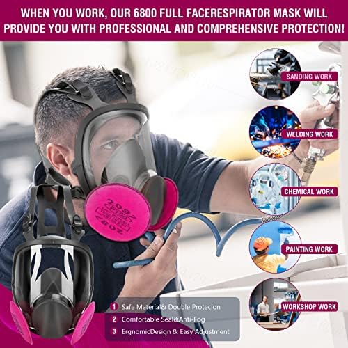 Полнолицевая респираторная маска за лице - за многократна употреба 6800 Голям Противогаз с 4шт 2097 Филтри Срещу газ / прах / Химикали