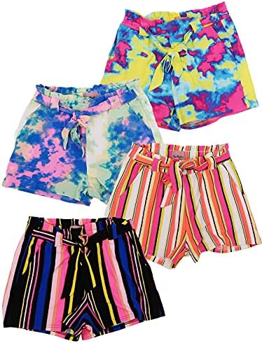 MISS POPULAR Girls 4 опаковки Супер Меки Хартиени Къси панталони с джобове Годишен Привлекателен дизайн | Размери 7-16