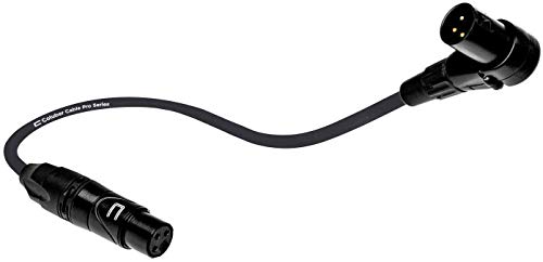Балансиран XLR кабел под прав ъгъл от щепсела за директен контакт - 0,5 фута (6 инча) от 3-Пинов конектор за микрофон Black Pro за свързване