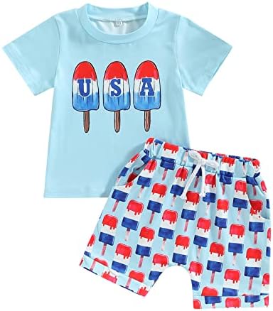 На 4 юли, Дрехи за малките момчета, Тениска с къс ръкав от САЩ, Топ, къси Панталони, Съоръжения за Деня На Независимостта, Летни Дрехи