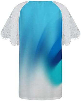 Дамски Блузи, начинът, по който Ежедневни Годишната Лейси Туника С Къс Ръкав и Намаляване на Шията, Тениски Свободно Намаляване С Графичен