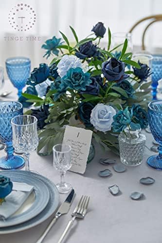 Изкуствени Цветя TINGE TIME за бижута със Сребърни Блестящи Сини Сенки, 20 парчета от Копринени Цветя на Стъблата, Изкуствени
