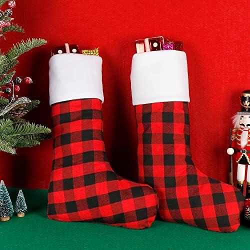 Коледни Чорапи AerWo на Едро, 6 опаковки, 18-Инчов Коледен Декор в червено-черна клетка цвят Бизон, Коледни Чорапи в Селски стил