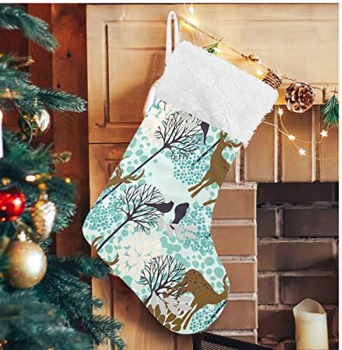 Коледни Чорапи ALAZA с Вектора Бесшовным модел с Дървета, Елени и Птици, Класически Персонализирани Големи Чулочные Украса за Семейна