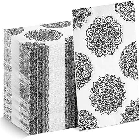 Sabary 100 броя Кърпички с Преговарящите, Черно-Бялата Мандала, Кърпи за Гостите, Мандала, Цветя за Еднократна употреба Хартиени