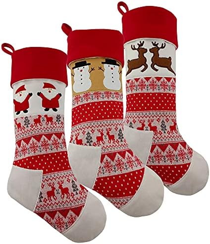 Коледни Чорапи MNSZLKF, 3 опаковки, 21 Crochet Коледни Чорапи, Дядо коледа, Снежен човек, Северен Елен, Украса за Дома, Подаръци за семейни