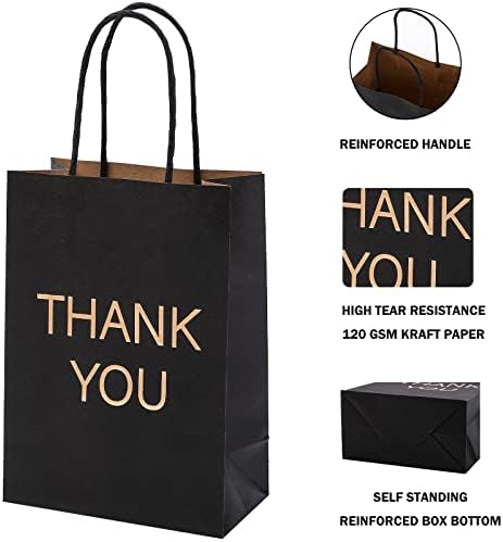 Хартиени торби с благодарственными надписи от златно фолио ECOptimize - 30 бр Черен цвят с Малки размери (5,9 x3x8) - Екологичен плик