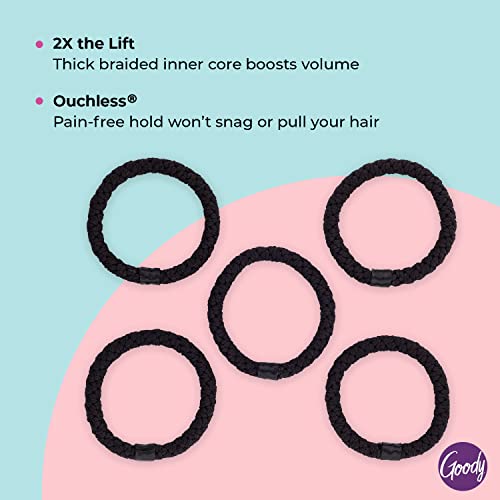 Еластични ленти за коса ГУДИ Volume Boost, завязывающиеся на опашки, за тънка коса - 5 броя, черни - Безболезнен Аксесоари за коса,