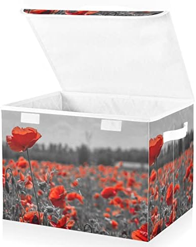 Кутии за съхранение innewgogo Red Poppies в полеви условия с капаци за организиране на Сгъваеми Кутии за съхранение с дръжки от плат Оксфорд