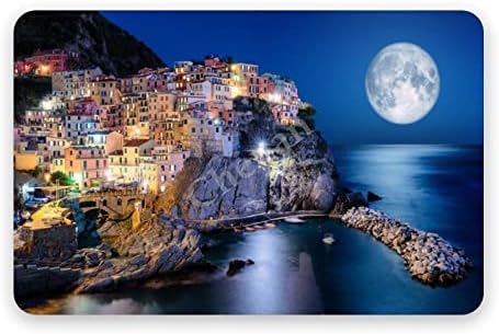 Килимче за баня от диатомовой на земята, Нощен Луната, Изгряваща над селото Манарола в Cinque Terre, Лигурия, Италия, Быстросохнущий