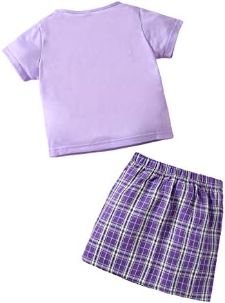 SOLY HUX / Комплект Дрехи от 2 теми за малките момичета, Тениска с къс ръкав и Пола в клетка с Писмото принтом Кола