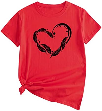 HGCCGDU, Основни Тениски Големи Размери за жените, Лятна Туника с Кръгло деколте и Принтом на Сърцето, с Къс ръкав, Блузи, Ежедневни Свободна