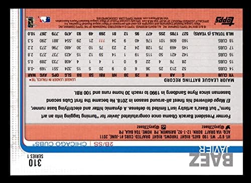 2019 Topps 310 Хавиер Баэз Чикаго Къбс (бейзболна картичка) (На терена и в слънчеви очила) NM / MT Cubs