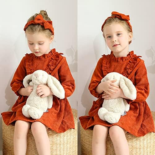 Дрехи за малките момичета, Happy Town / Есен Детско Вельветовое рокля с дълги ръкави и Набори, чанта през рамо и превръзка