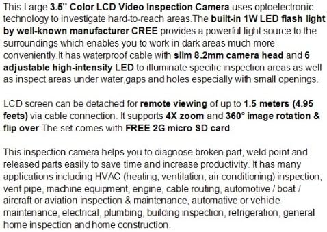 Gowe 3,5 Подвижен LCD камера за запис на Видео Бороскоп, Ендоскоп, Змия Очите, Кабел с диаметър 1 м, диаметър 8,2 мм + microSD карта