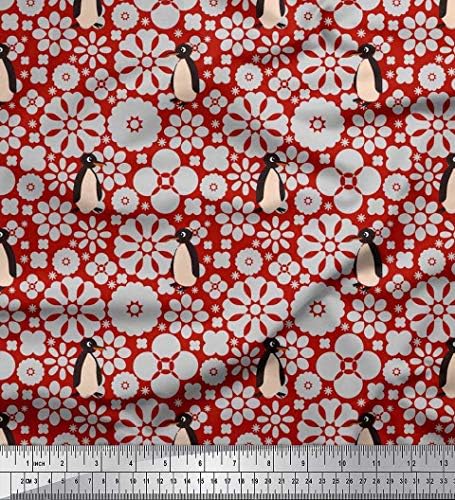 Памучен трикотажная плат Soimoi с флорални принтом и участието на океана под формата на пингвин ширина 58 см