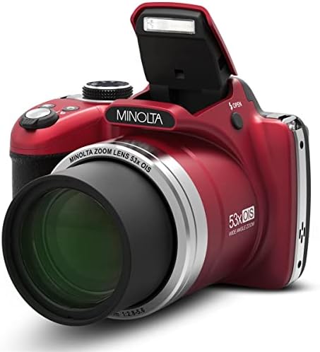 Цифров фотоапарат Minolta MN53Z 16MP FHD с 53-кратно оптично увеличение, Wi-Fi, Червен Комплект с чанта през рамо, Статив Октопод, SD карта