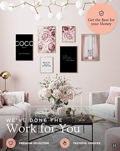 Стенен артистични щампи Хеймлиш парижки интериор за спални, розово стенен декор без рамки за спалня, 6 женски розов плакат, стилно модно