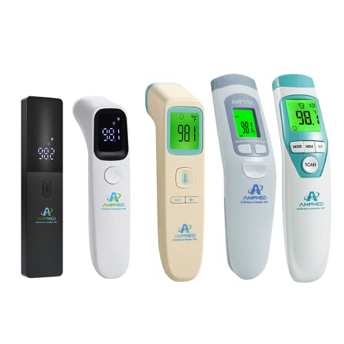Amplim 5-Pack Безконтактен цифров инфрачервен термометър за челото, за бебета, деца и възрастни. Приемливо FSA HSA